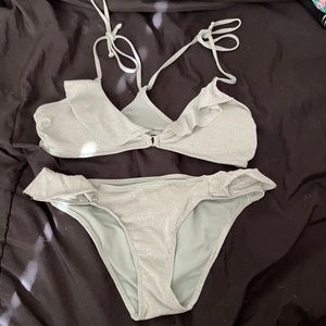 light green shinny bathing suit